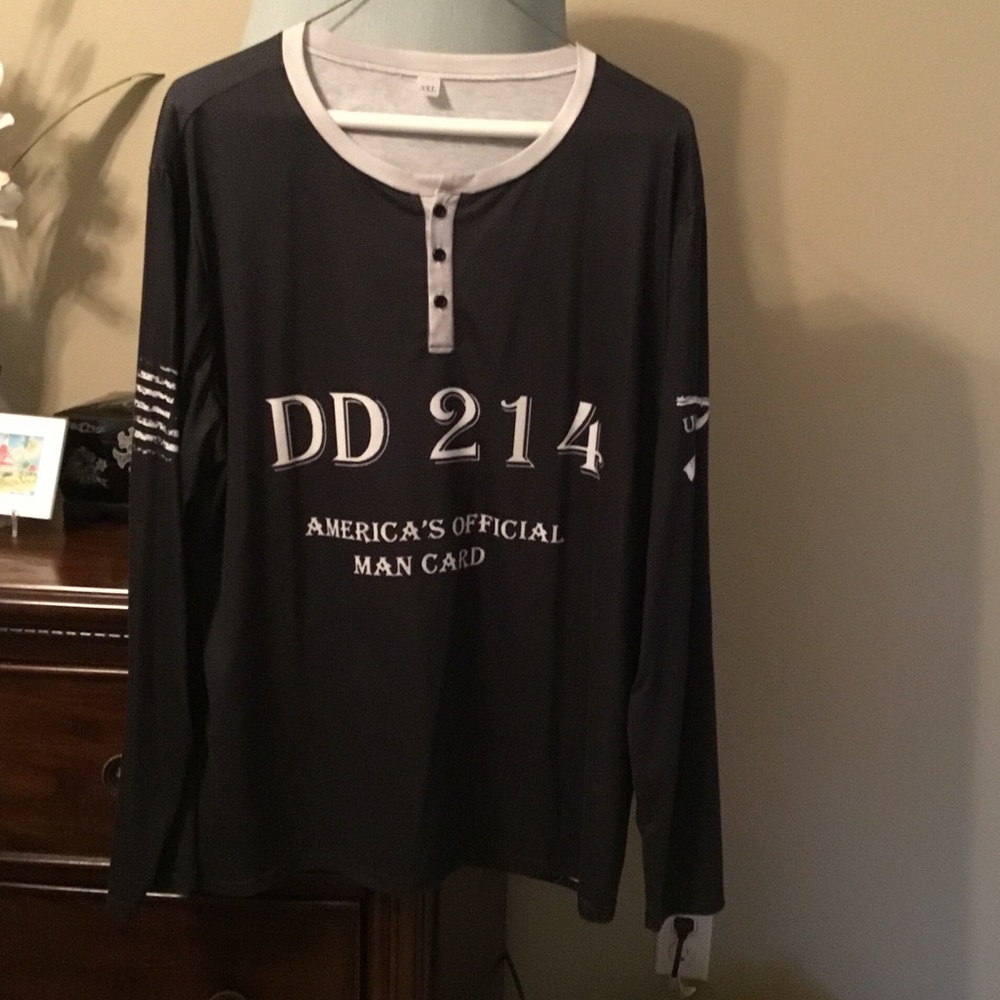 Men’s-EUC-Long Sleeve Henley-Black with Gray Trim-Military logo